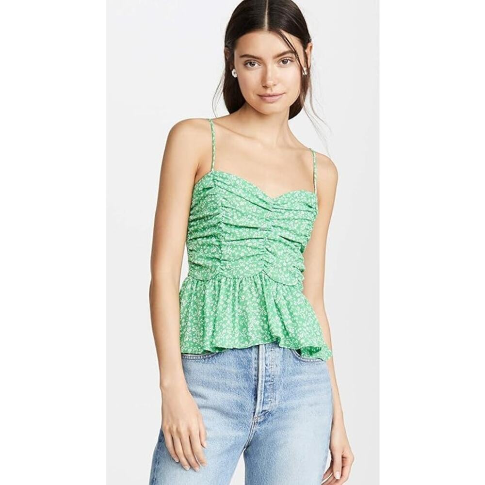 Likely Floral Print Ruching Julianne Top Spaghetti Straps Green Size Small NWT